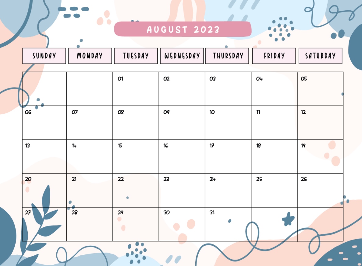 August 2023 Calendars Printable