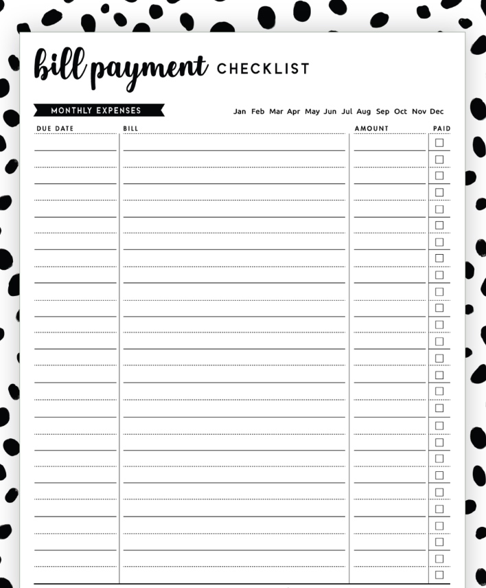 Bill Checklist Printable