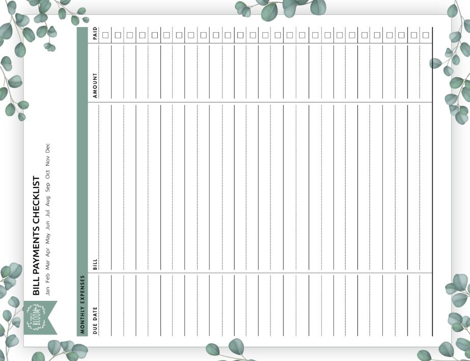 Bill Paying Checklist Excel Template