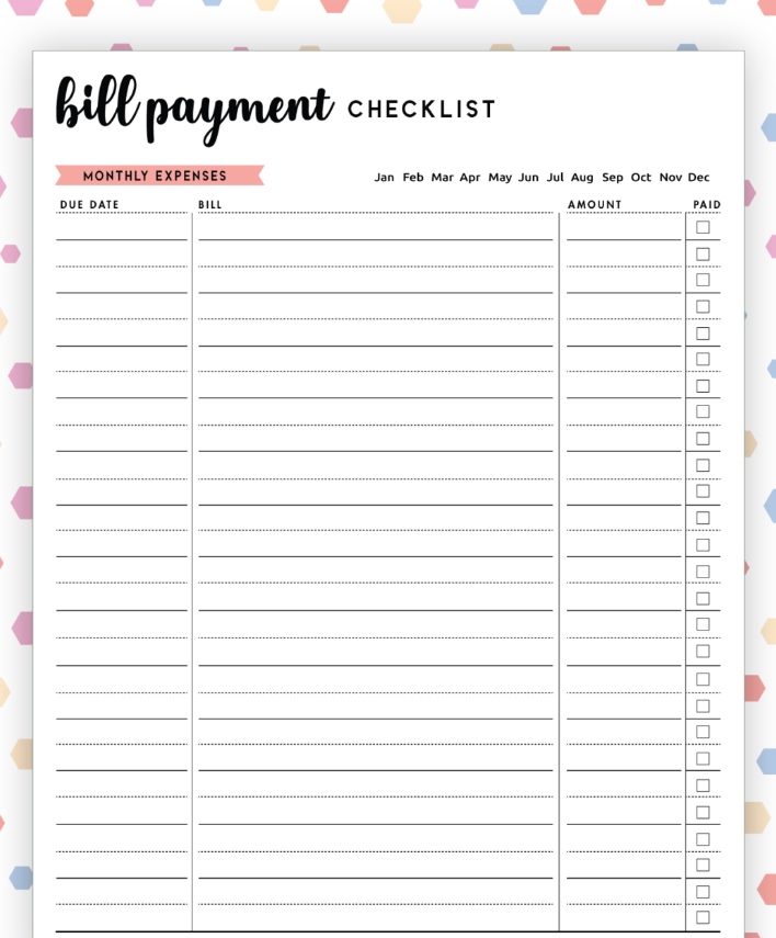 Bill Payment Checklist Excel