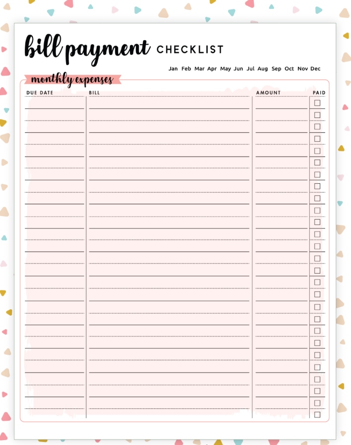 Bill Payment Checklist Pdf