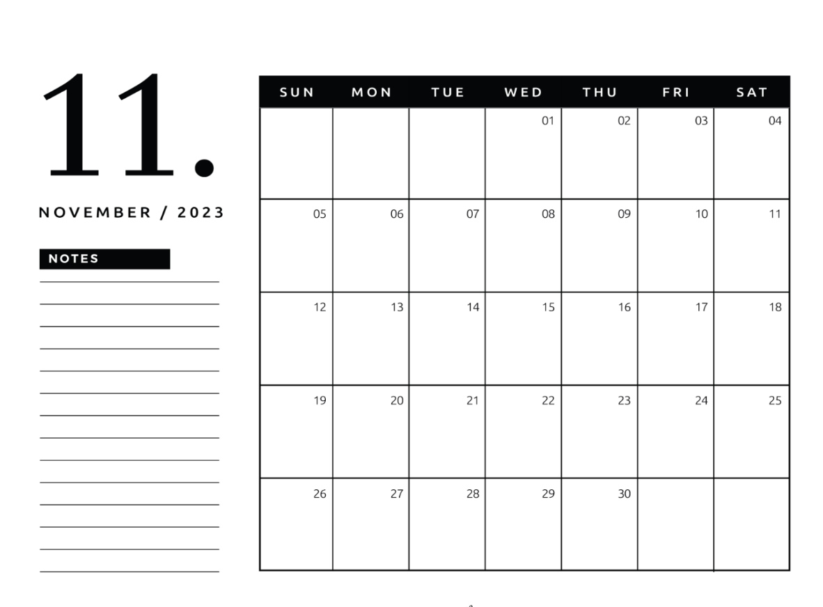Free Printable November 2023 Calendars