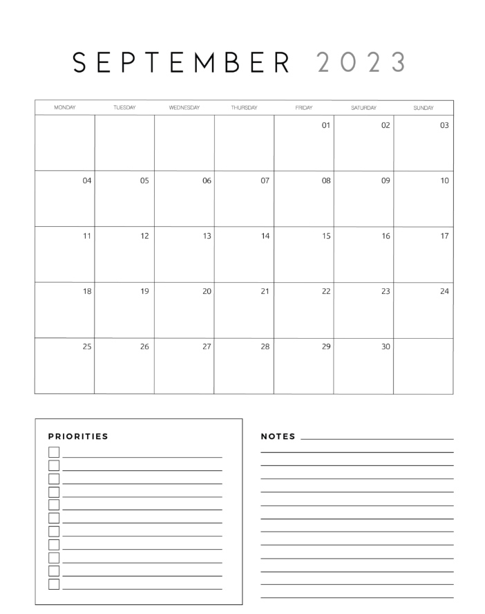 Calendar For September 2023 With Holidays
