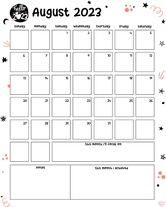Free August 2023 Calendar Printable