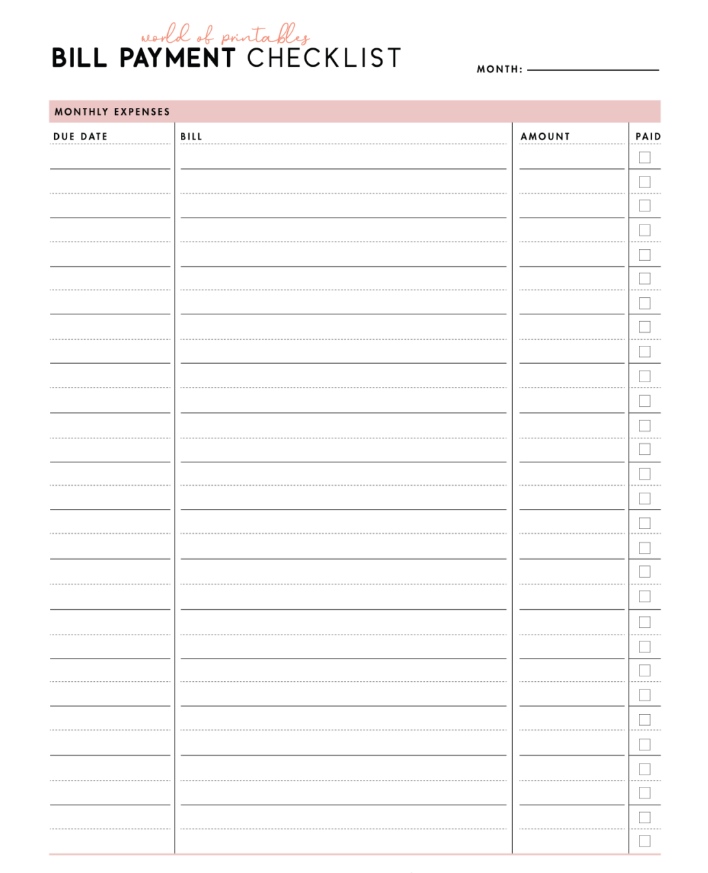 Free Bill Payment Checklist Template