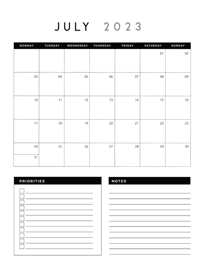July 2023 Calendar With Holiday