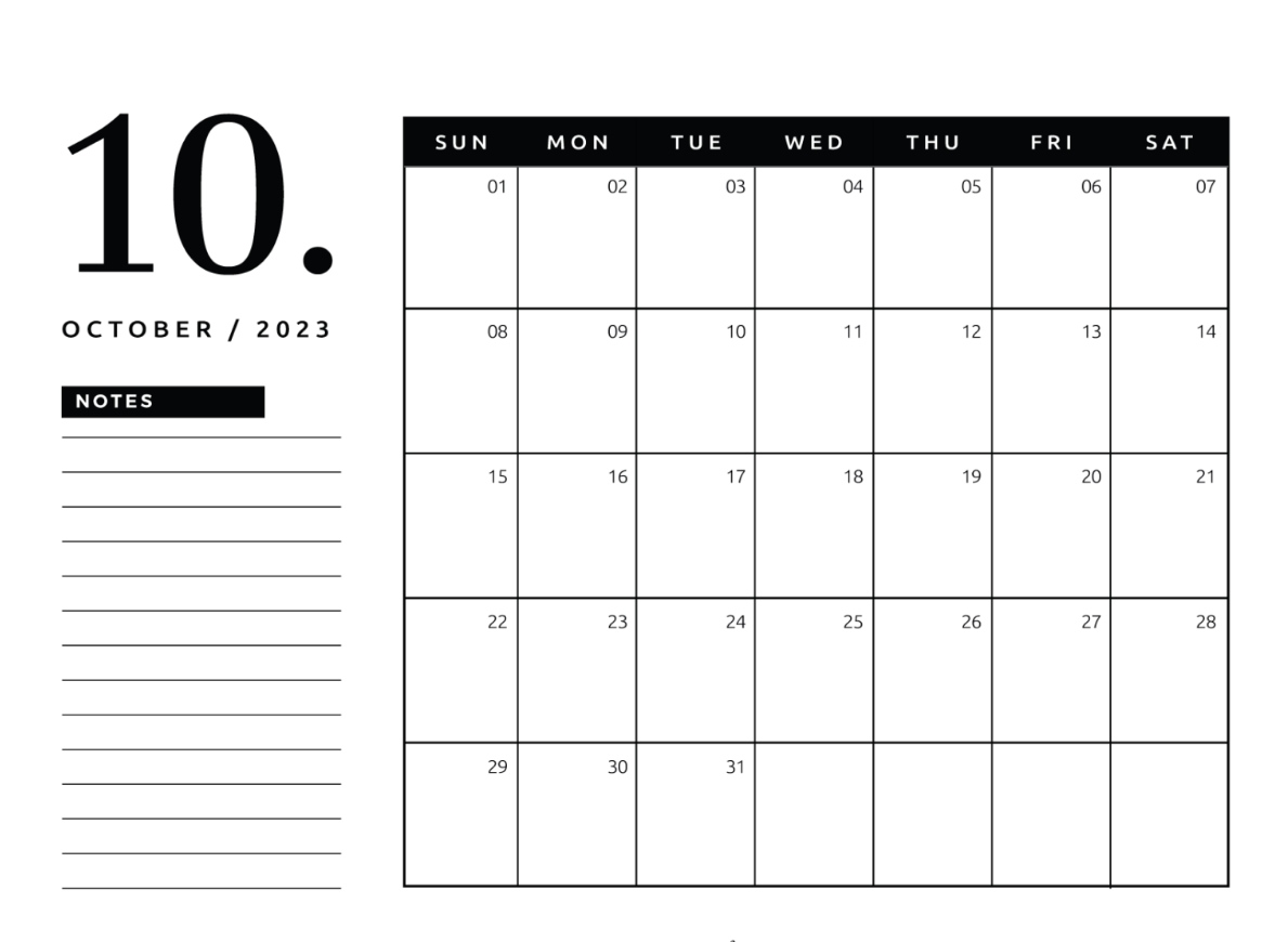 October 2023 Calendar Monday Start