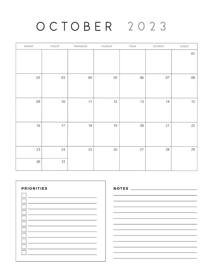 Printable October 2023 Calendars