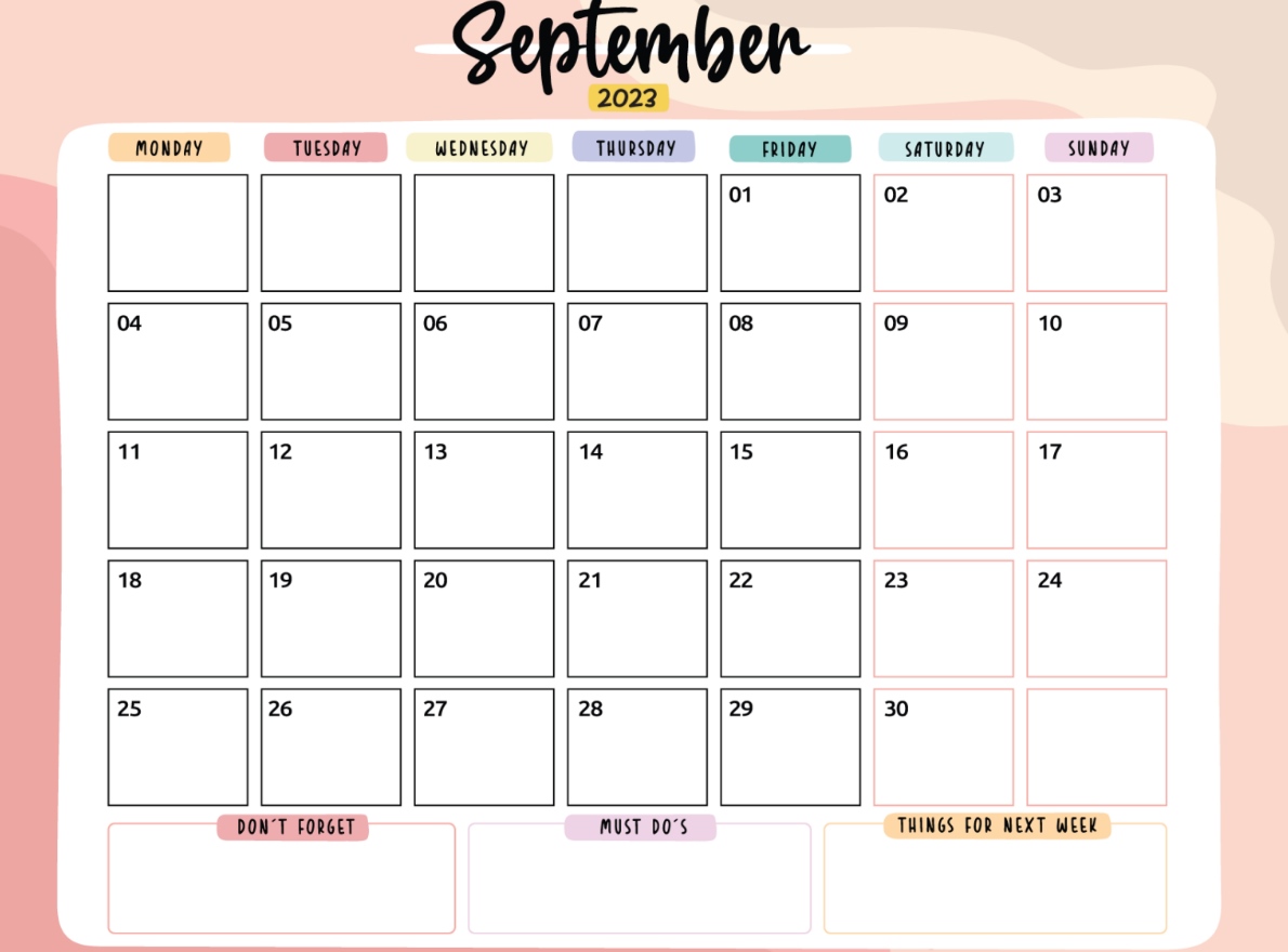 September 2023 Calendar Printables